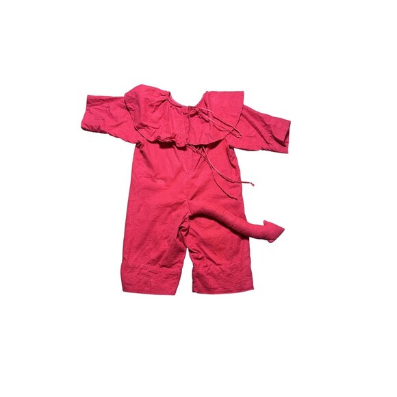 Handmade Youth Halloween Red Devil Costume Romper With Tail & Ruffled Collar M - Picture 1 of 5